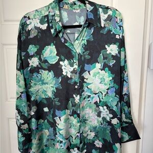 Zara Black and Green Floral Men's Shirt
